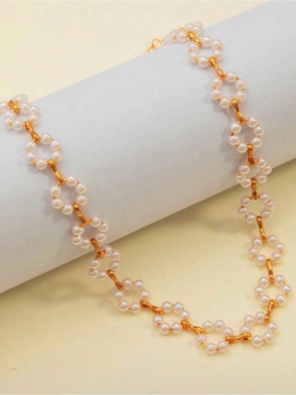 Classic White Pearl Cluster Choker Necklace - Gold Accent - Picture 4 of 6